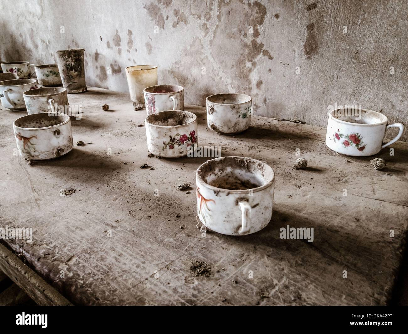 Cup and glass left by victims of the eruption of Mount Merapi, marijan ...