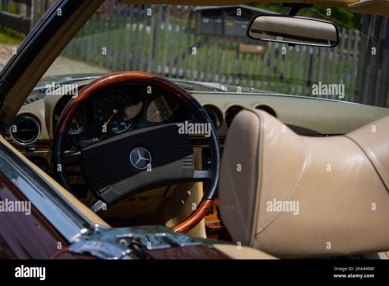 A closeup shot of inside of an old Mercedes-Benz C-class in Aue, Germany Stock Photo