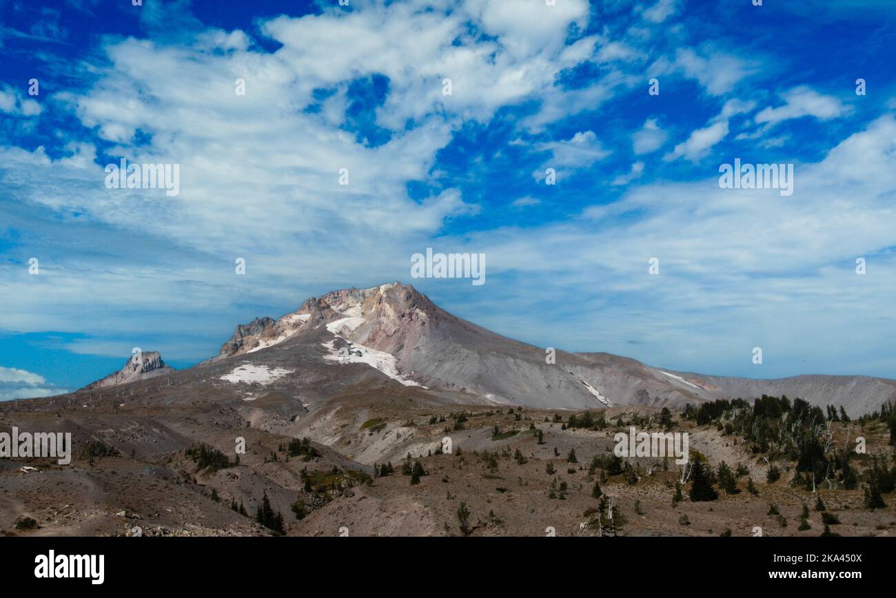 View of Mount Hood from the Timberline Lodge, in Oregon. Stock Photo