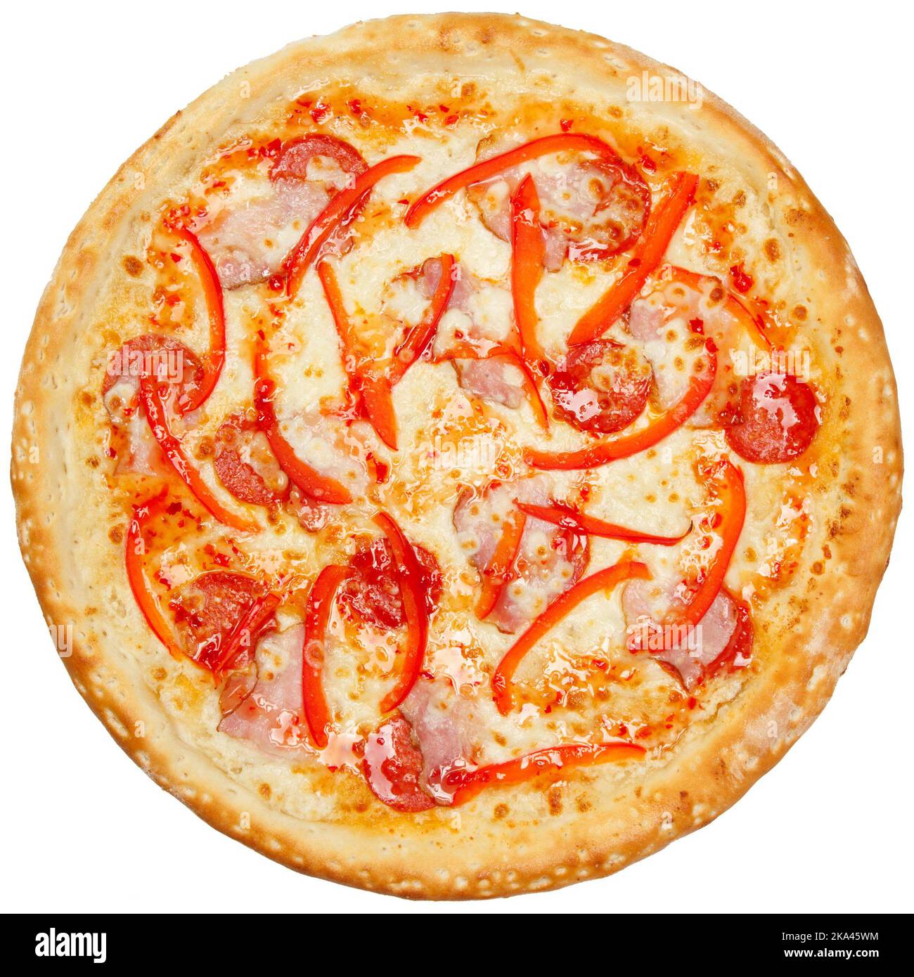 Delicious classic italian pizza with Mozzarella, ham, pepperoni sausage