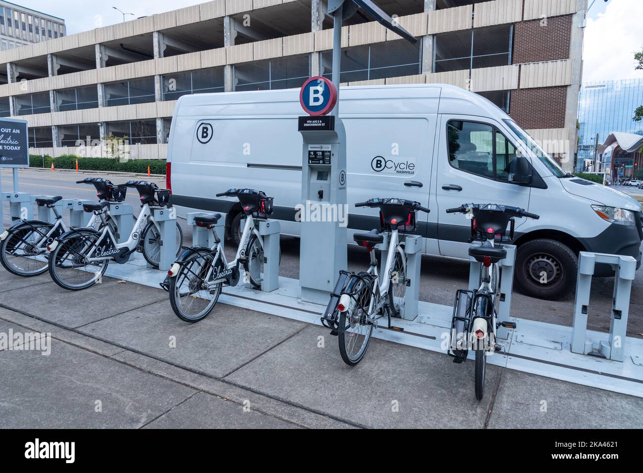 Electricl assist bicycles for rent by BCycle in Nashville, Tennessee. Stock Photo