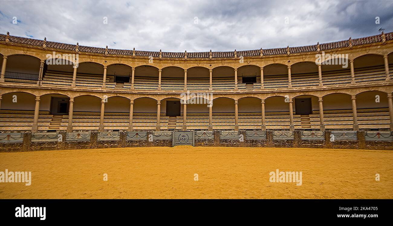 A Photograph of The Bull ring of the Royal Cavalry of Ronda Spain Stock Photo