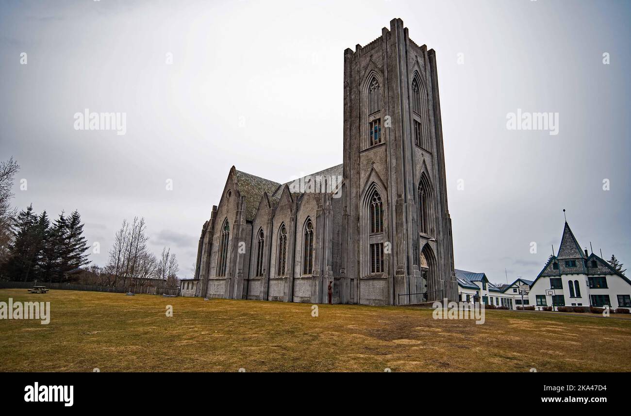 An image of Christ the King Catholic Cathedral in Reykjavik. Stock Photo
