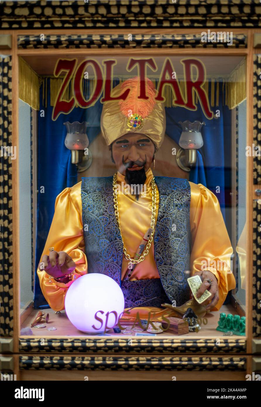 A fortunate telling machine containing Zoltar, an animatronic fortune teller. Stock Photo