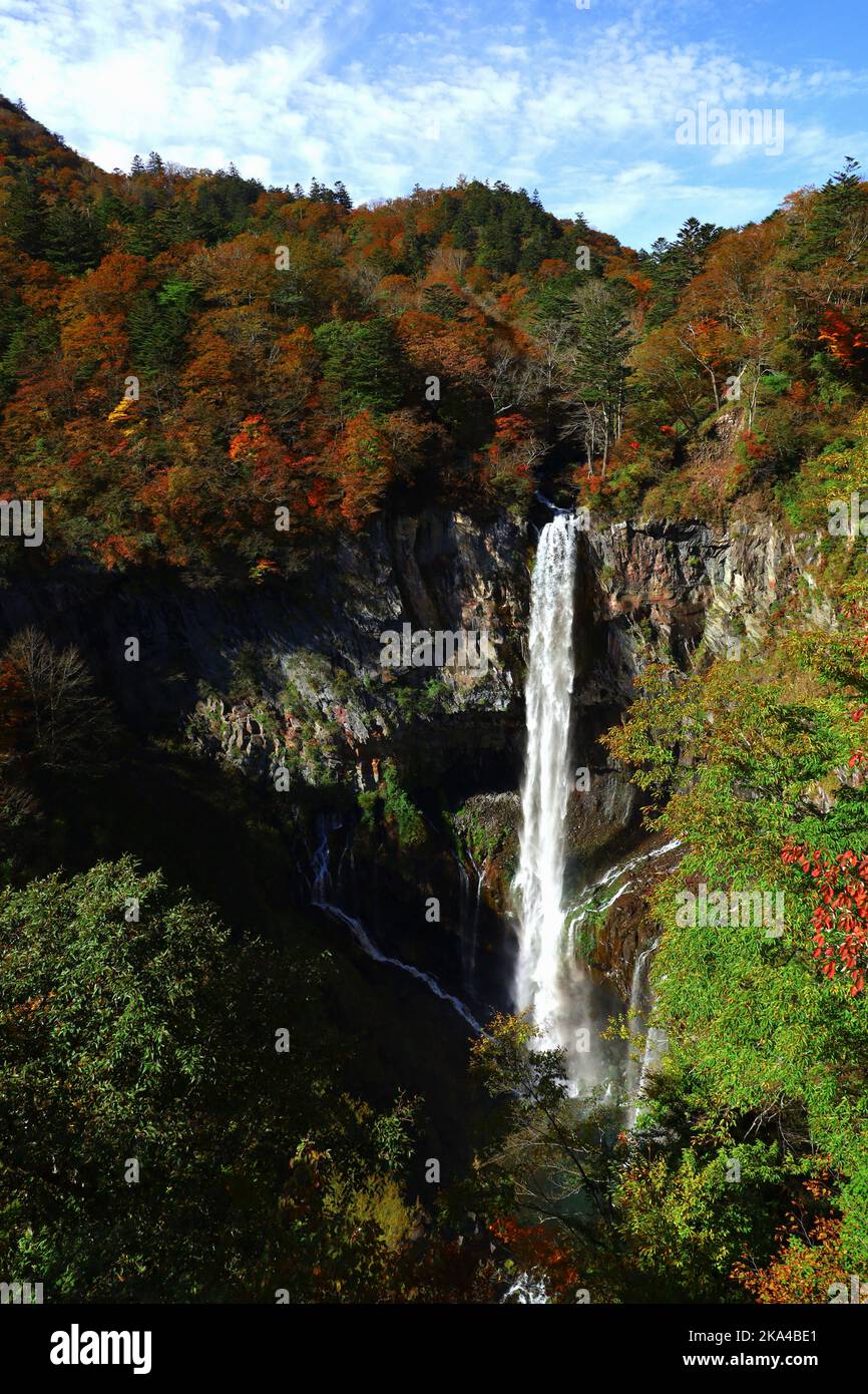 Beautiful scenery of Japan  Nikko Kegon Falls in autumn leaves season Stock Photo