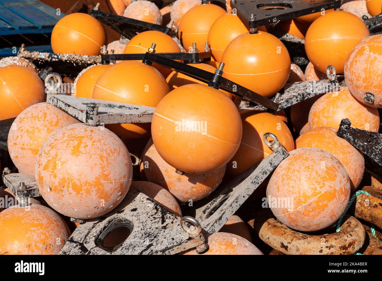 Fishing floats at Gairloch harbour on the Atlantic coast of Scotland Stock Photo