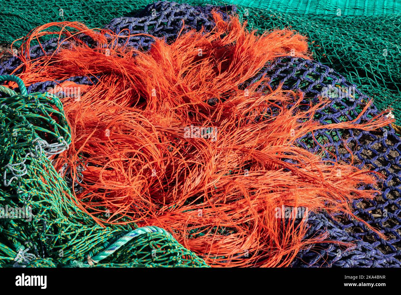 Fishing nets at Gairloch harbour on the Atlantic coast of Scotland Stock Photo