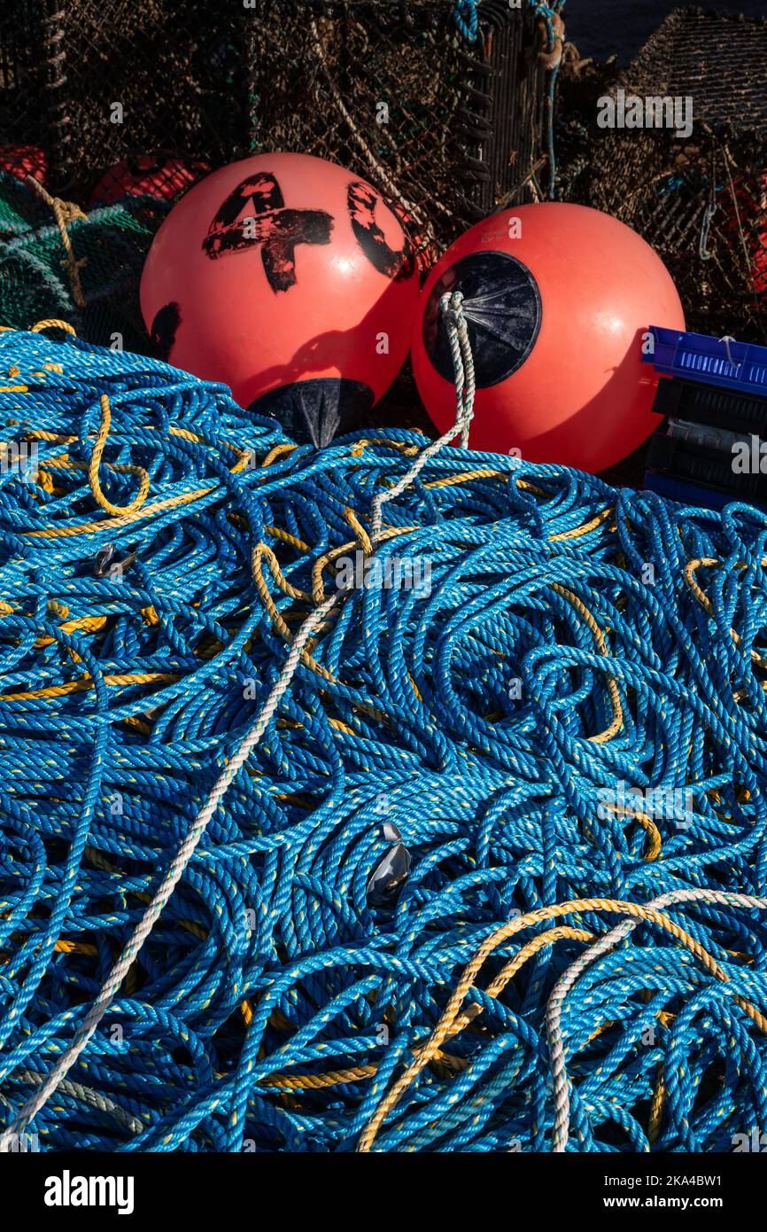 Fishing nets at Gairloch harbour on the Atlantic coast of Scotland Stock Photo