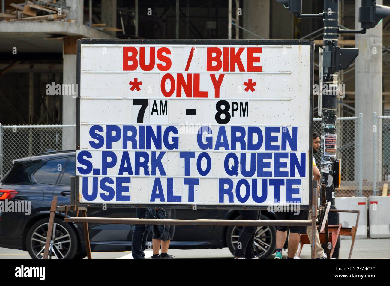 Sign warning drivers of Spring Garden Road transit-only pilot project ...