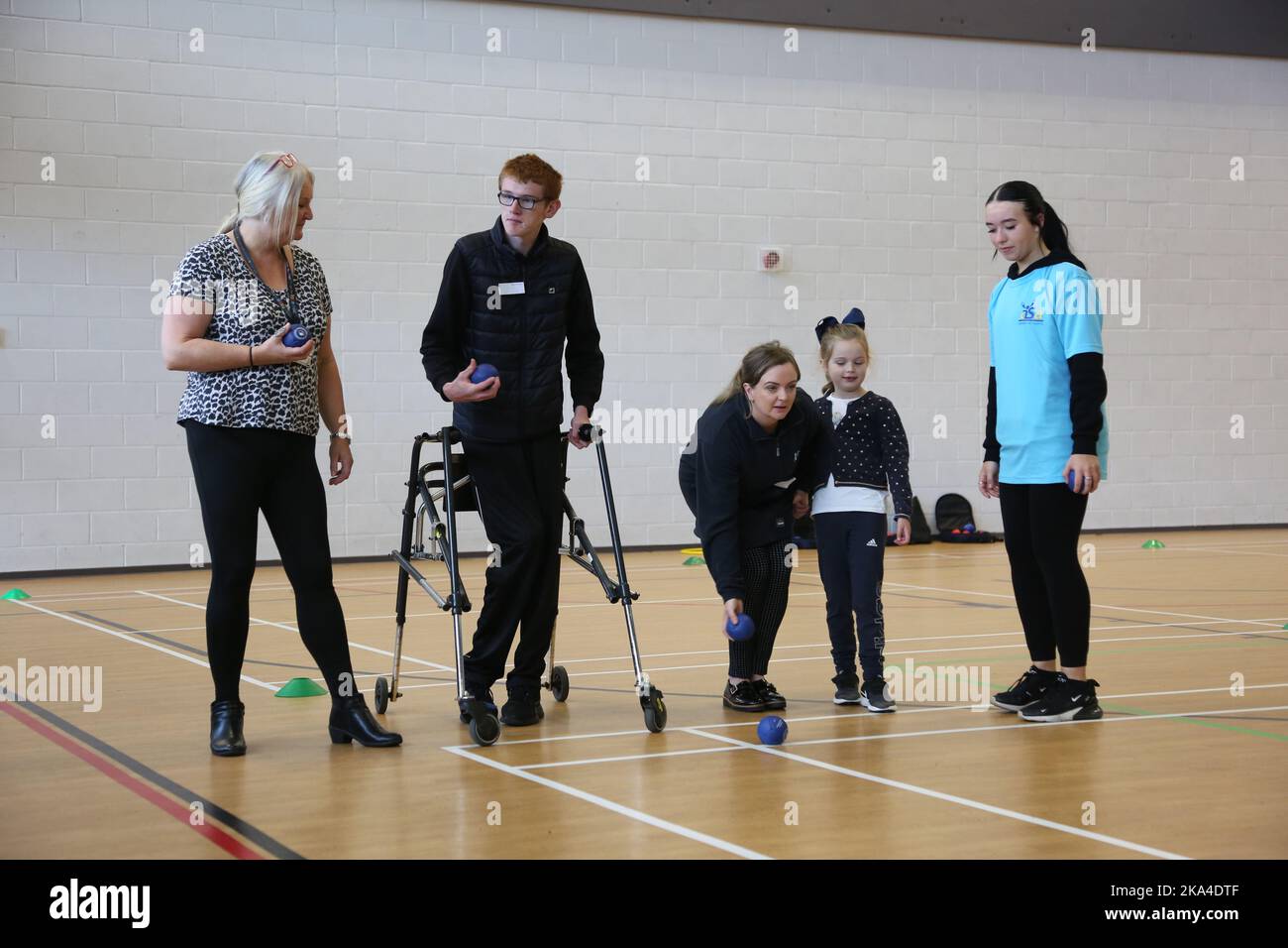 Ayrshire College, Kilmarnock, Ayrshire, Scotland UK. Children with disablities come together to learn and compete in sporting activites. Supported by students Stock Photo
