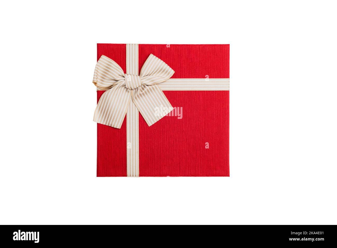 Red gift box with gold ribbon and bow isolated on white background ...