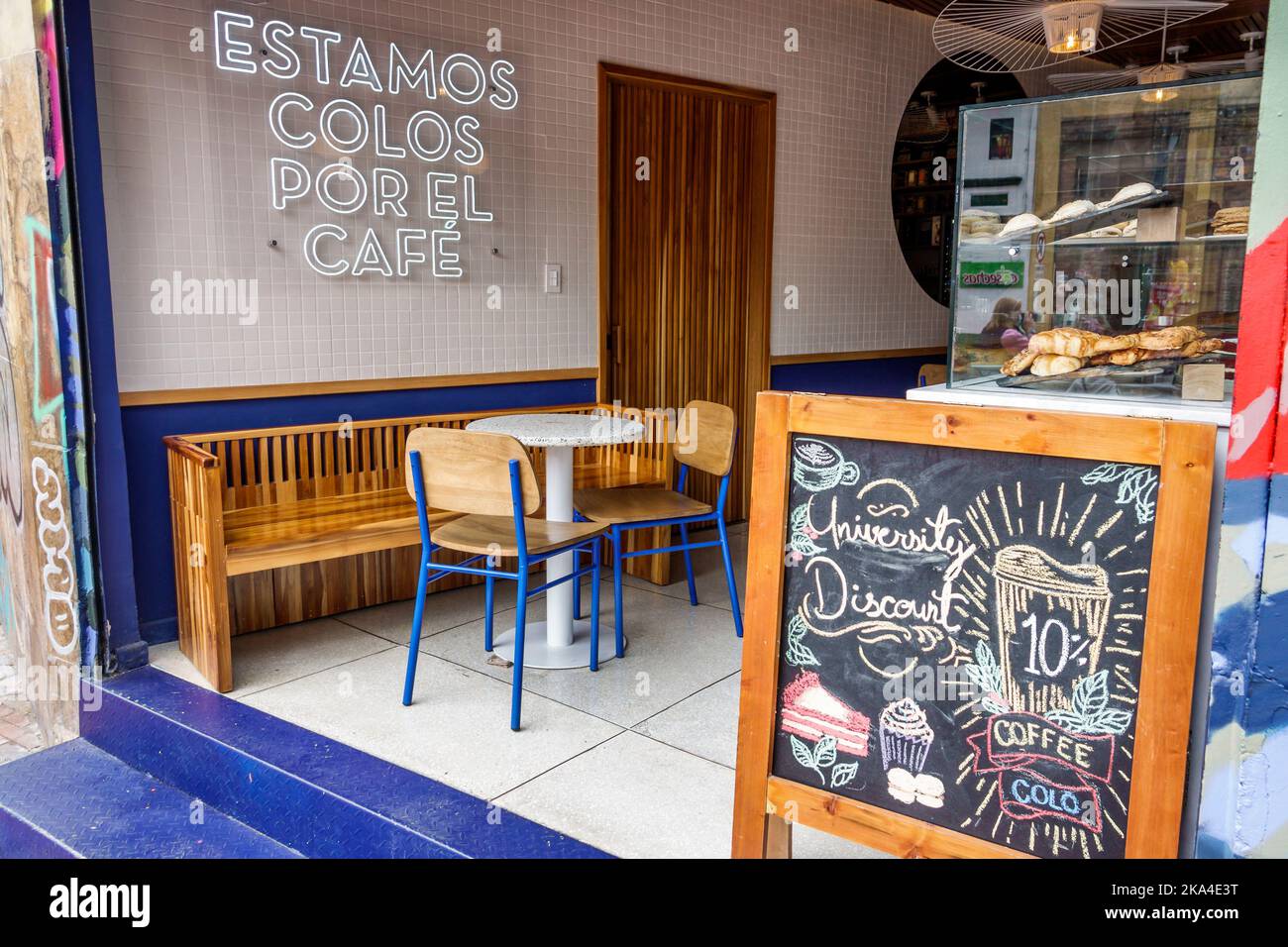 Bogota Colombia,La Candelaria Centro Historico central historic old city center centre Egipto,restaurant restaurants dine dining eating out casual caf Stock Photo