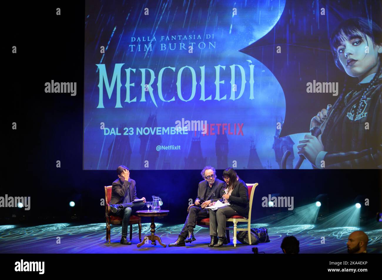 Lucca, Italy. 31st Oct, 2022. Lucca, Italy - October 31, 2022: Tim Burton presents the European fan screening of the netflix TV series Wednesday at lucca comics and games. In the photo Tim Burton Credit: Stefano Dalle Luche/Alamy Live News Stock Photo