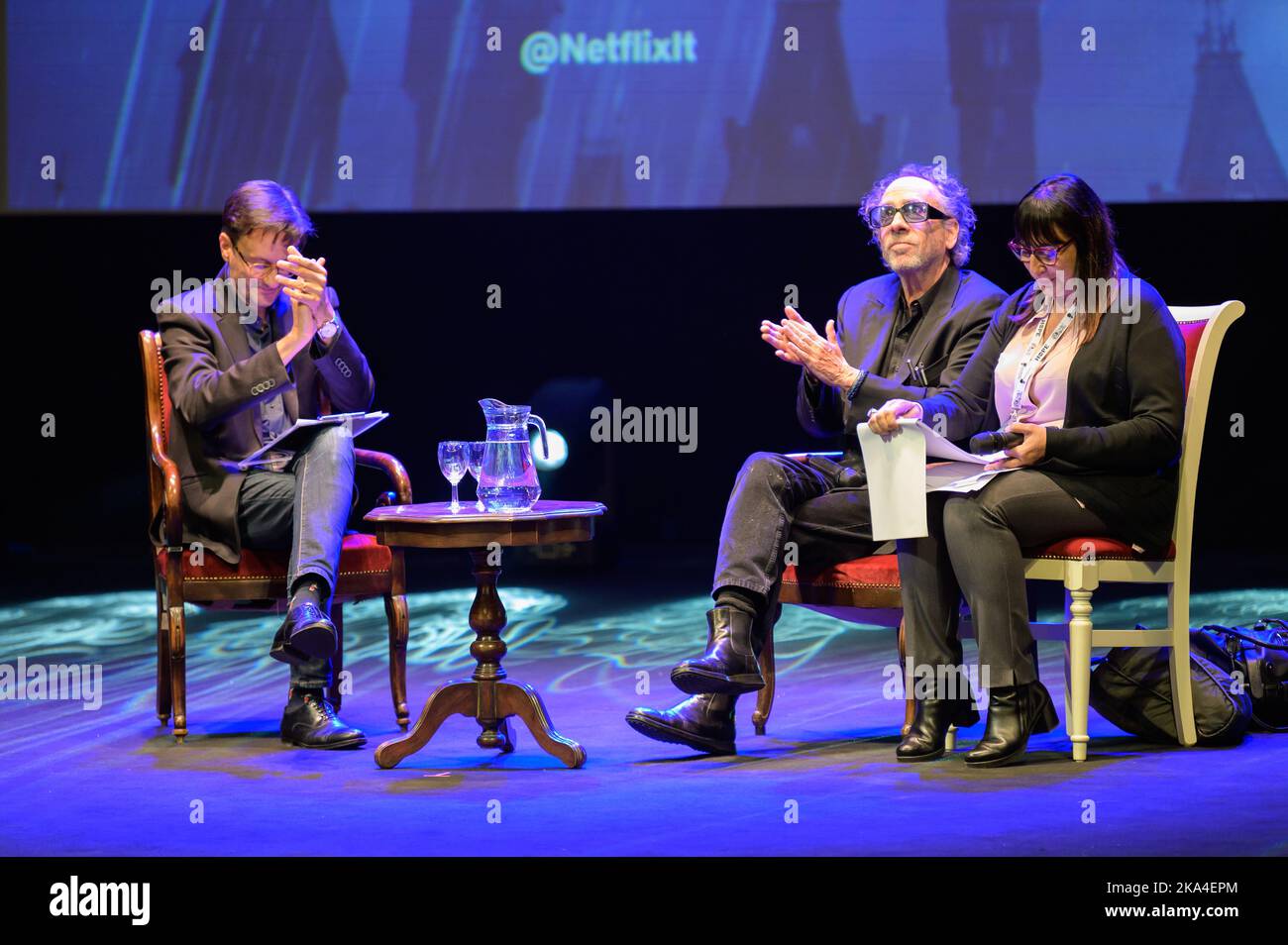 Lucca, Italy. 31st Oct, 2022. Lucca, Italy - October 31, 2022: Tim Burton presents the European fan screening of the netflix TV series Wednesday at lucca comics and games. In the photo Tim Burton Credit: Stefano Dalle Luche/Alamy Live News Stock Photo
