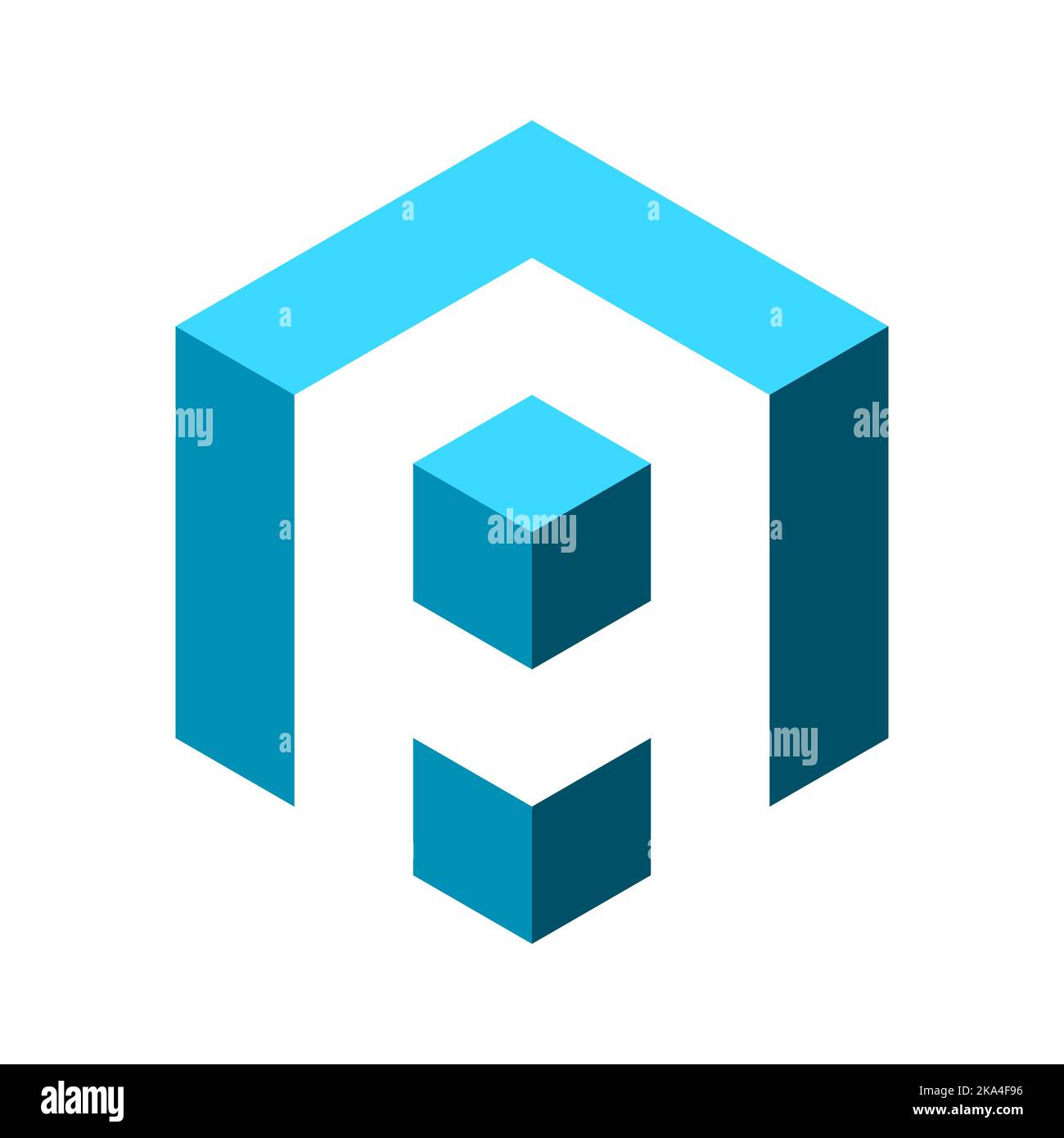 Logo Inua Object Blue Letter A cube logo. 3D hexagon geometric shape with letter A ...