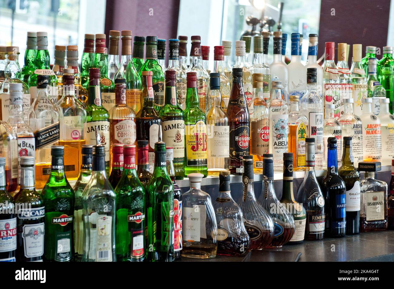 Bar liquor bottle display Stock Photo Alamy