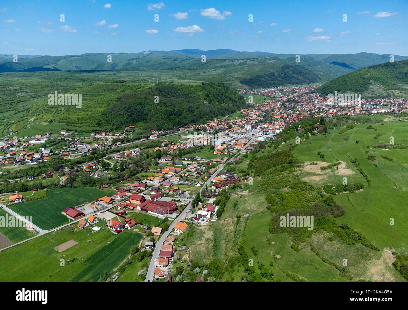 Praid resort - Romania seen from above, village, spring Stock Photo - Alamy