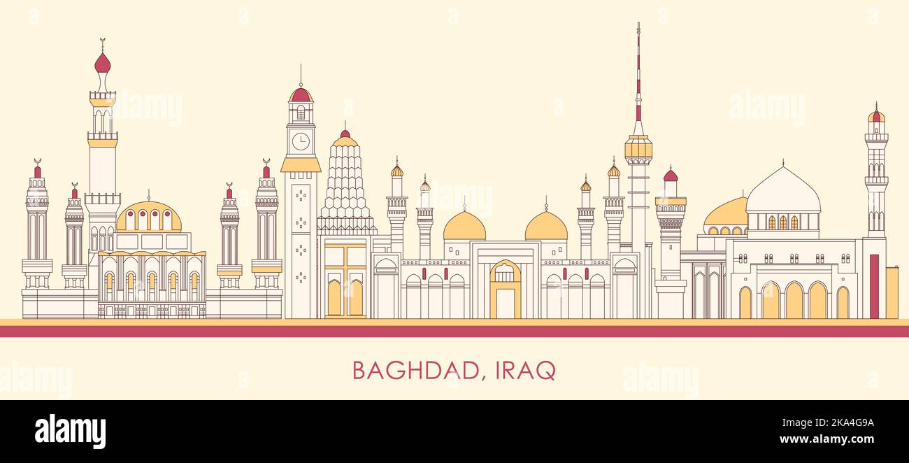 Cartoon Skyline panorama of city of Baghdad, Iraq - vector illustration