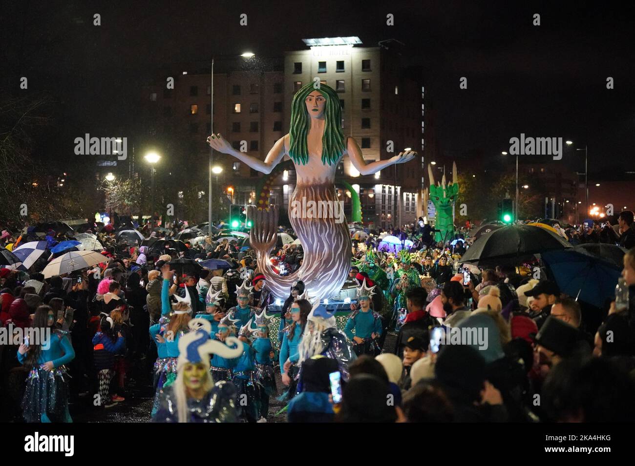 Performers during the Derry Halloween parade in Londonderry. Picture