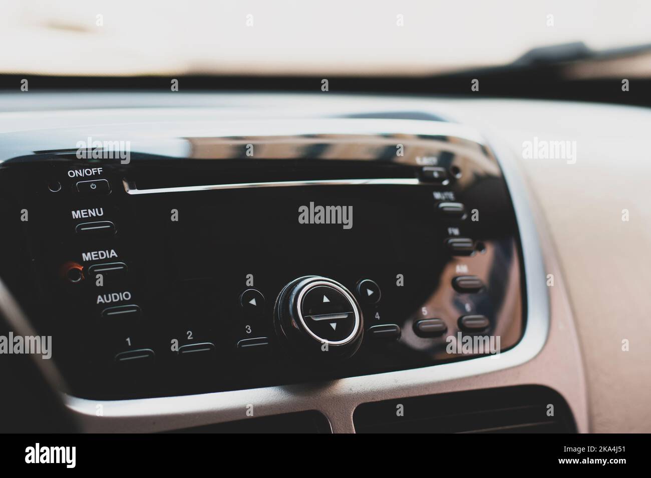vintage music system in car console Stock Photo Alamy