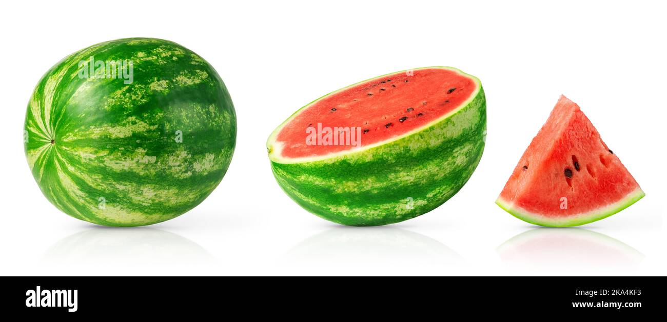 Set of isolated watermelon with clipping path on white background. Stock Photo