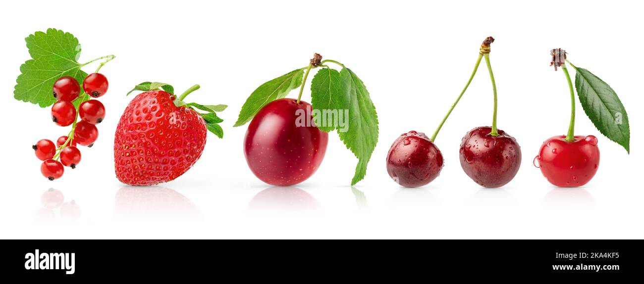 Set of different red berries isolated on white background with clipping path. Stock Photo
