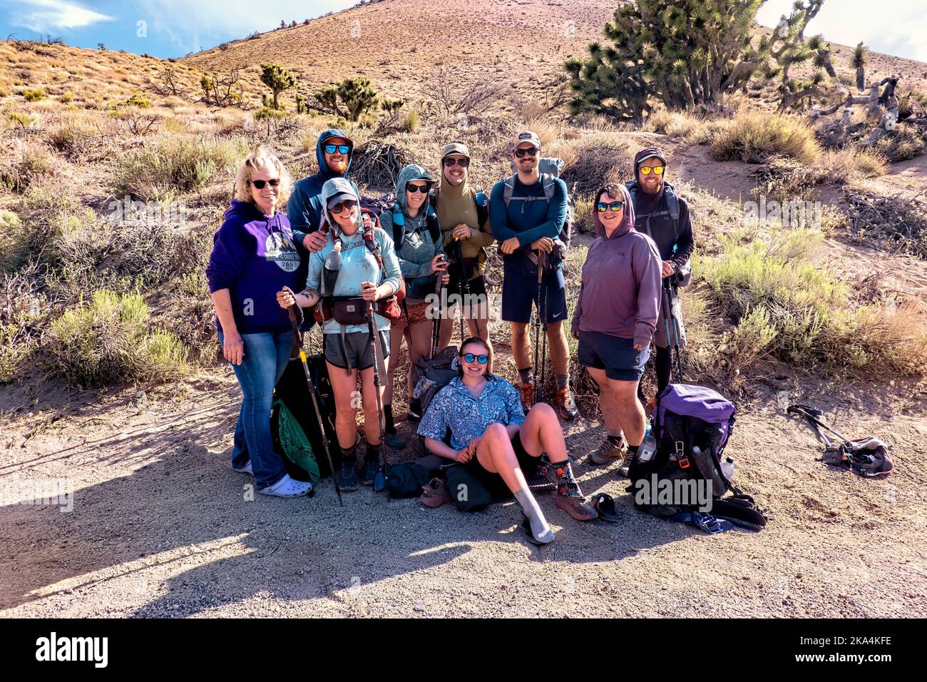 Thru hikers and trail angel at Walker Pass on the Pacific Crest Trail