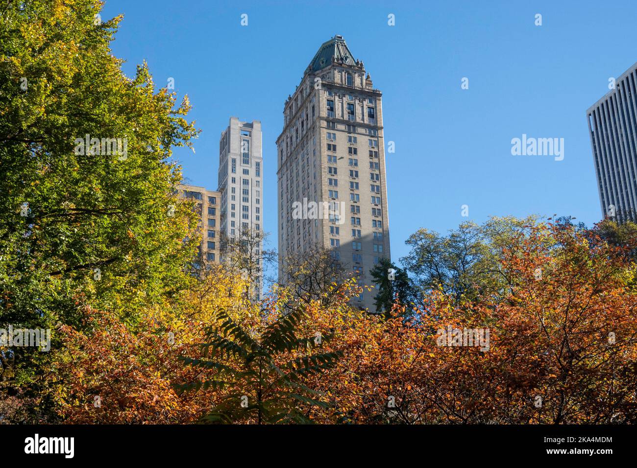 The iconic Pierre hotel on fifth Avenue as seen from Central Park on a clear autumn afternoon, 2022, New York City, USA Stock Photo