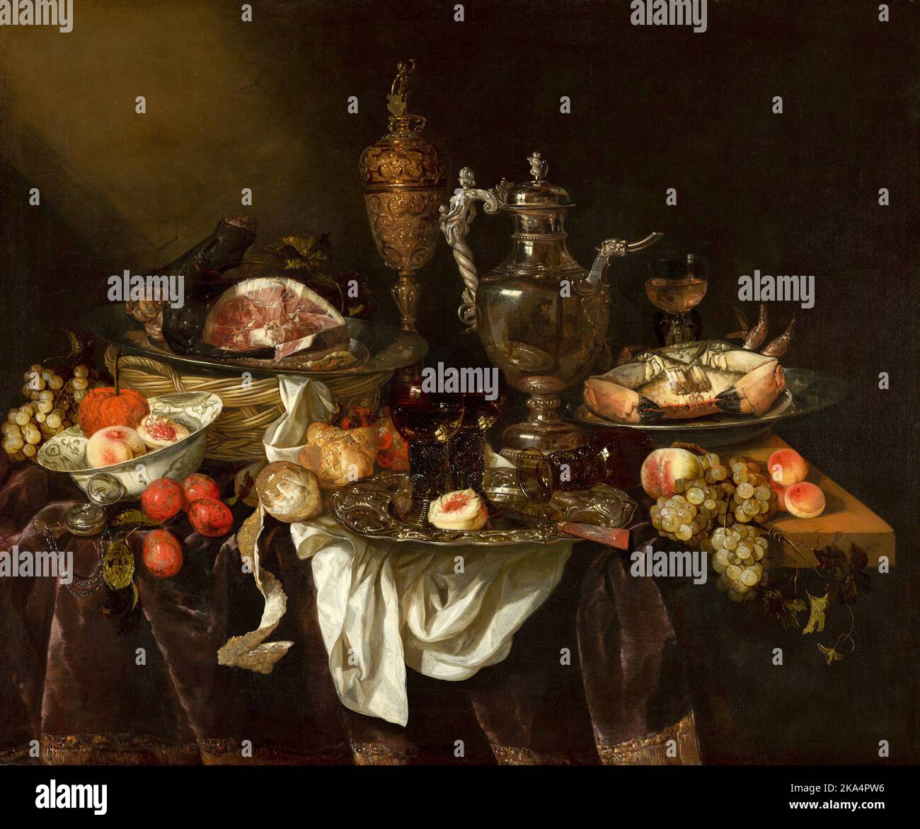 Banquet still life, Painting by Abraham van Beijeren (1660) Stock Photo