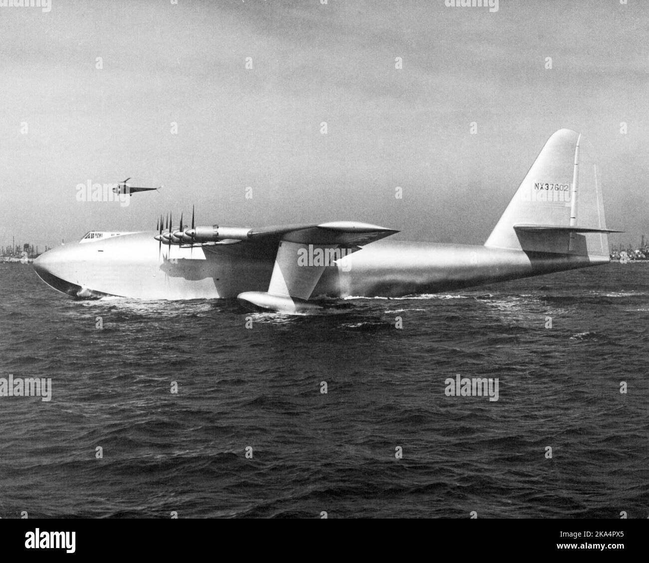 The Spruce Goose aircraft, H-4 Hercules 'Spruce Goose' The Hughes H-4 Hercules (known as the Spruce Goose; registration NX37602) prototype strategic airlift flying boat designed and built by the Hughes Aircraft Company. Stock Photo