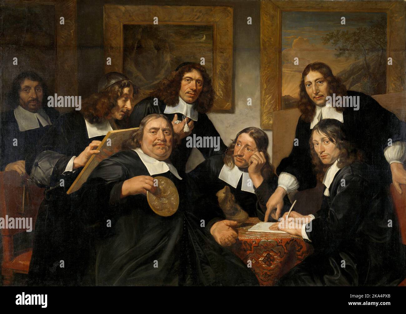 The Governors of the Guild of St Luke, Haarlem, The Haarlem Painter's Guild in 1675, Painting by Jan de Bray Stock Photo