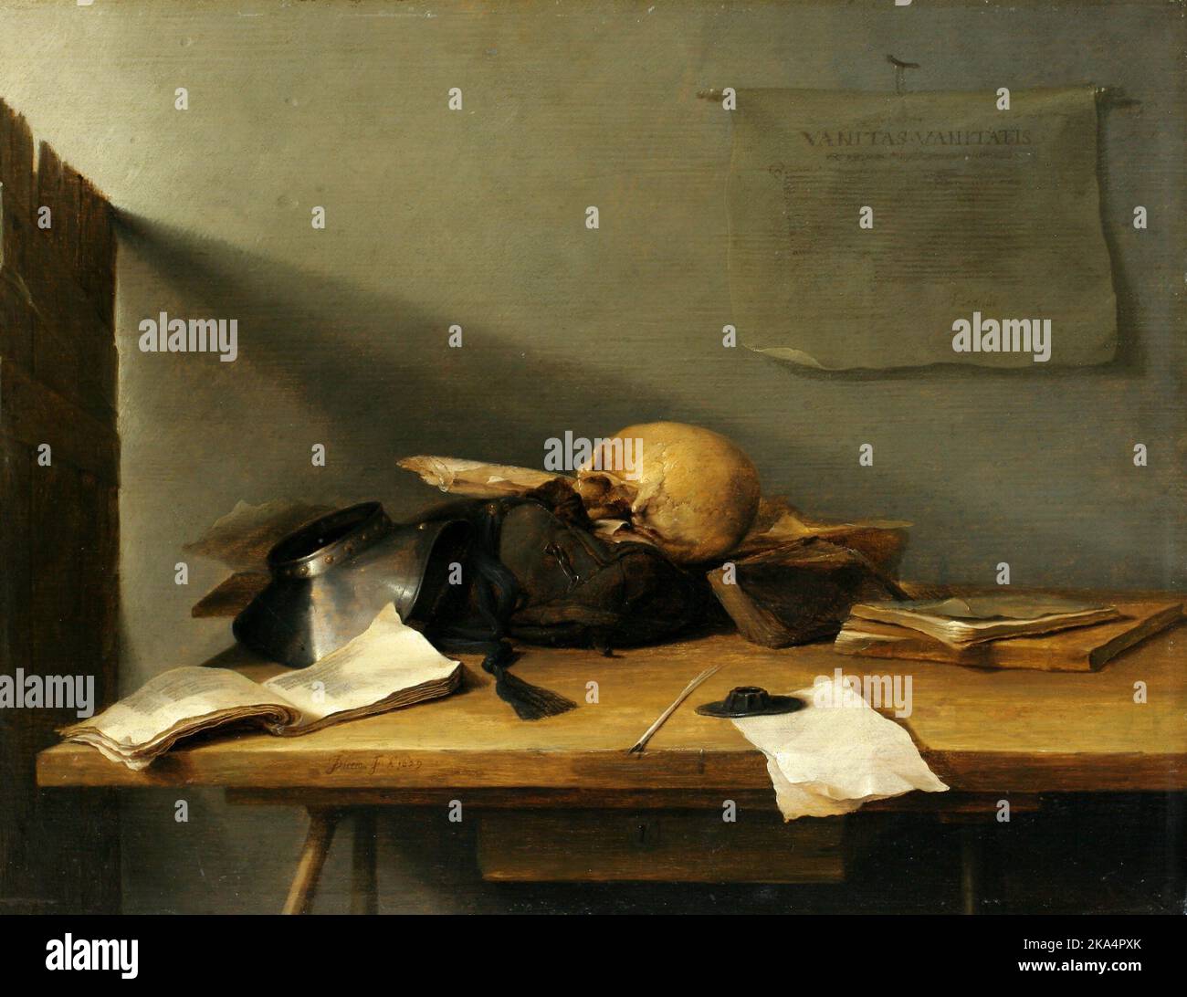 Still life with books and skull, Vanitas, Painting by Jan Davidszoon de Heem, (1629) Stock Photo