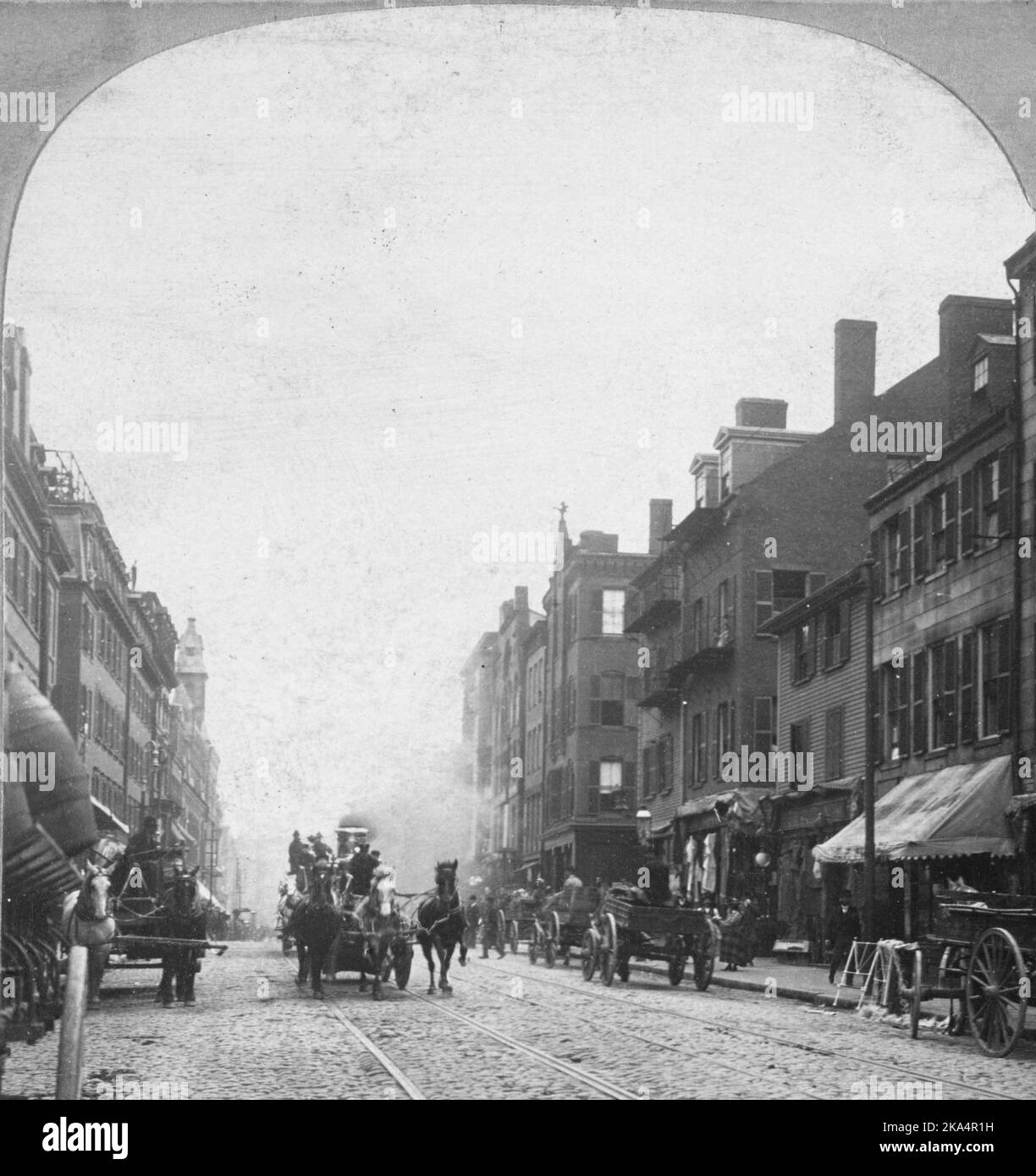 Boston Fire Department rushing to the scene of duty, Boston, Mass. The great fire at Boston: Great Boston Fire of 1872, Boston, after the fire, Massachusetts, America Stock Photo