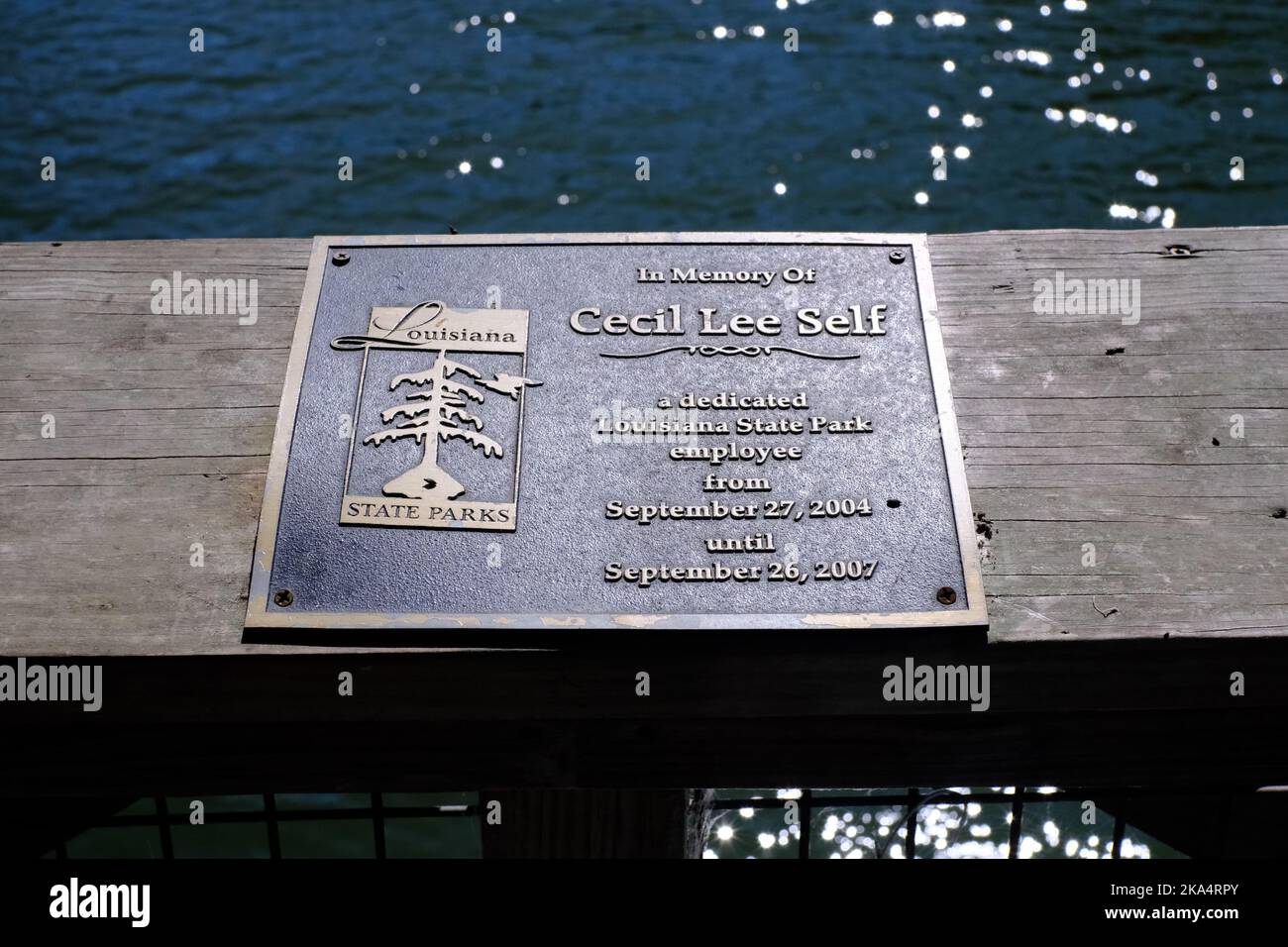 This is a South Toledo Bend State Park Plaque for Cecil Lee Self, an employee of the park from 2004 to 2007. Stock Photo