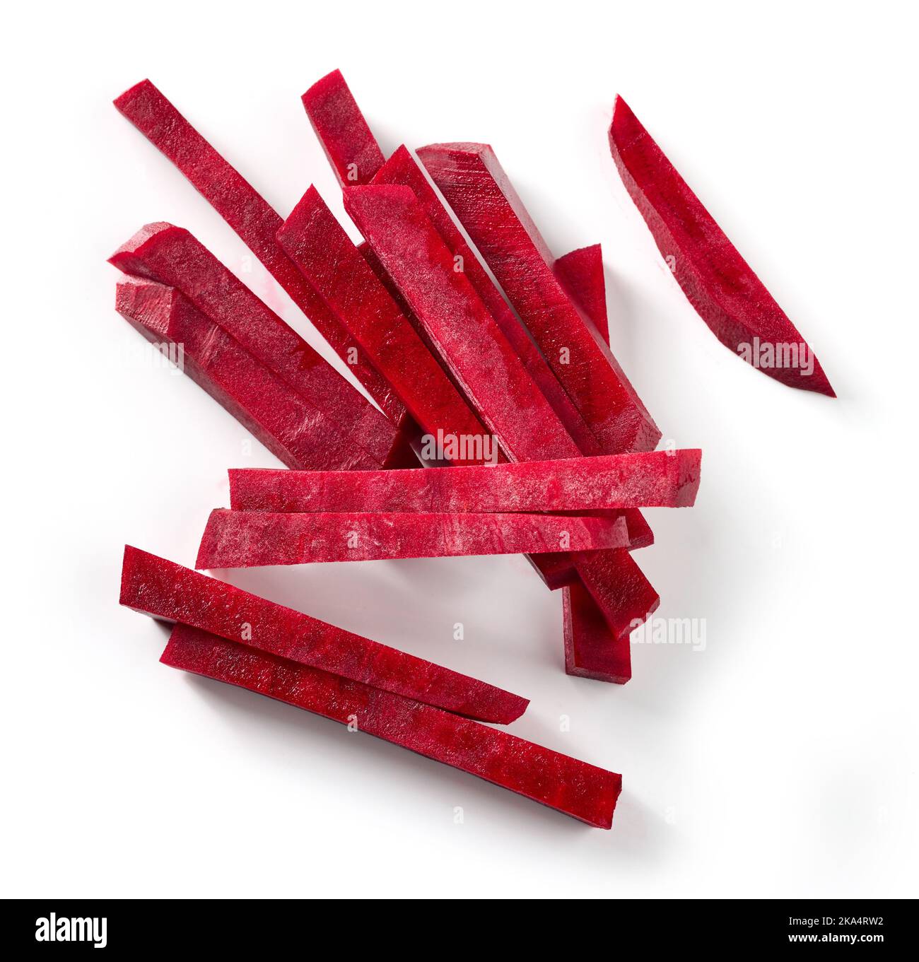 beetroot sticks isolated on white background, top view Stock Photo