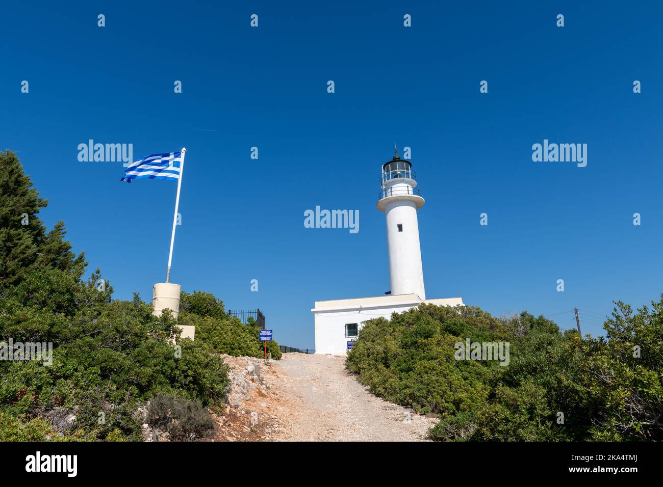 Lefkada island. Greece- 10.21.2022. The lighthouse situated on the cape of the island. Stock Photo