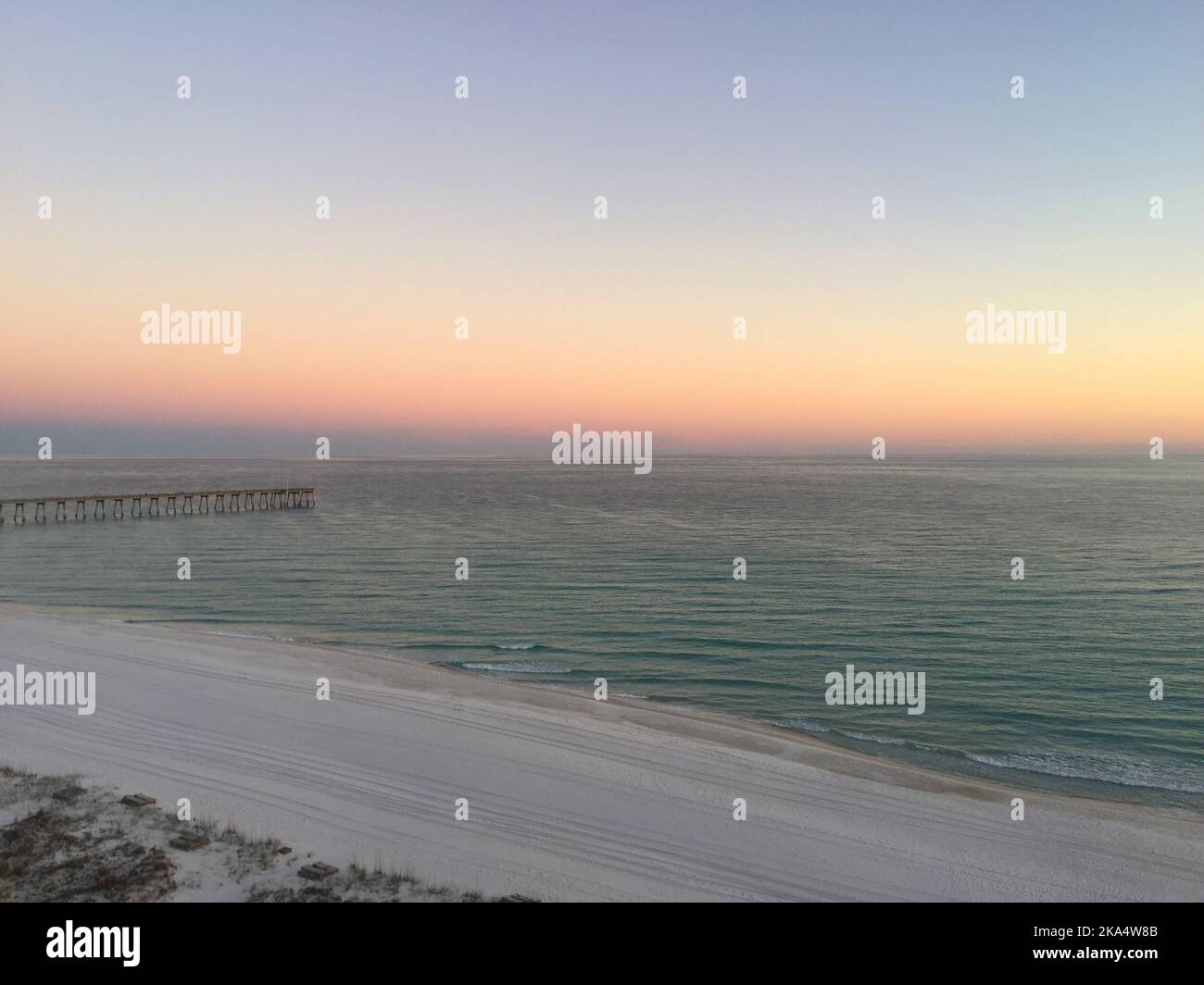 Pensacola Beach Gulf Pier at sunset, Pensacola, Santa Rosa, Florida, USA Stock Photo