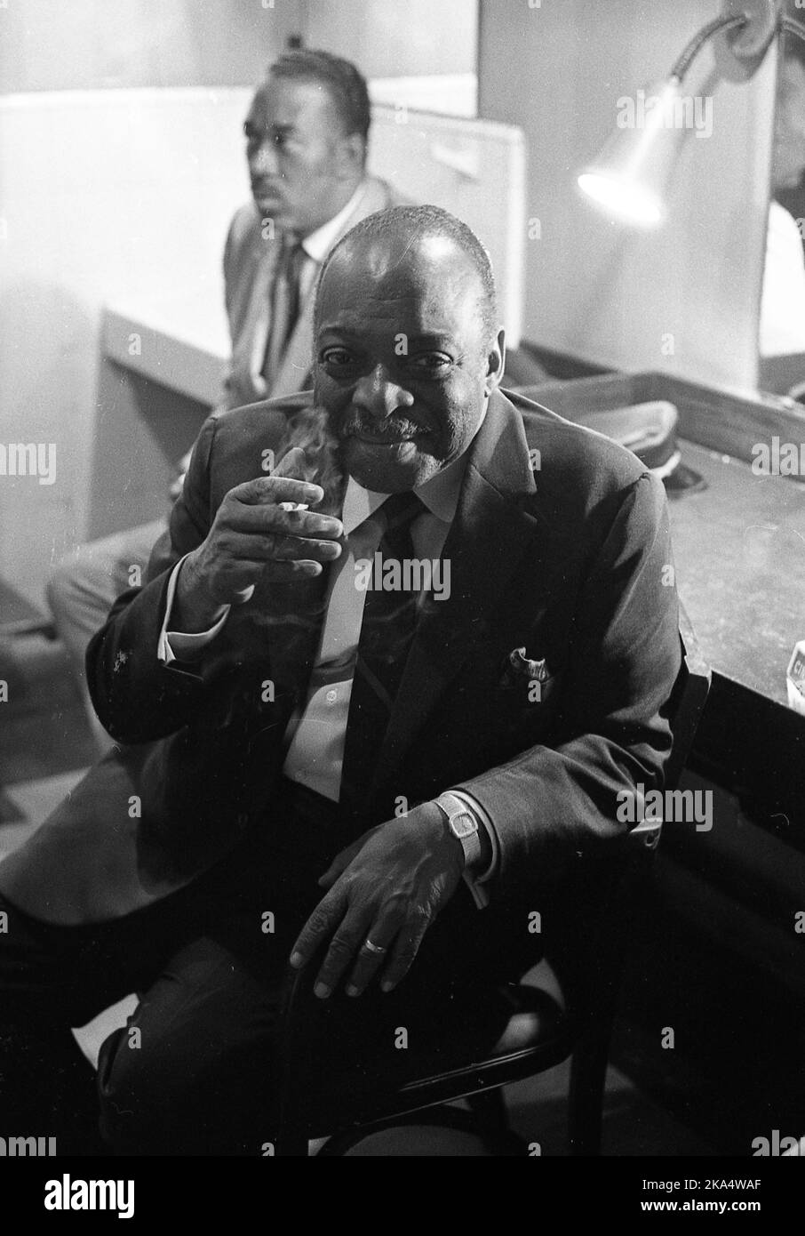 Count Basie, American pianist and jazz band leader, before a performance at the Teatro Opera