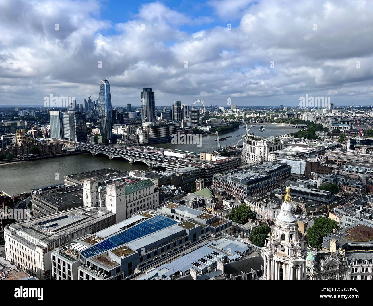 Aerial view of city skyline with Blackfriars bridge, the London Eye, London, England, UK Stock Photo