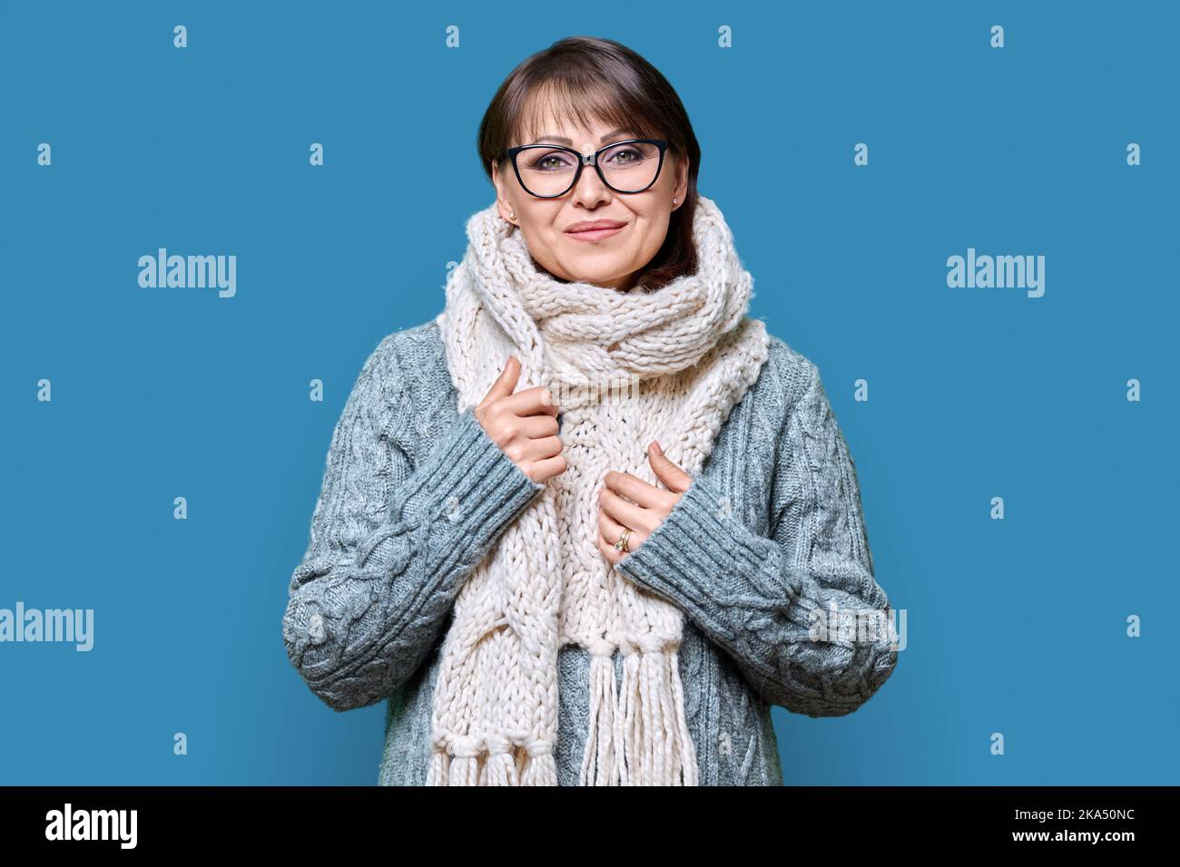 Woman in light blue sweater hi-res stock photography and images - Alamy