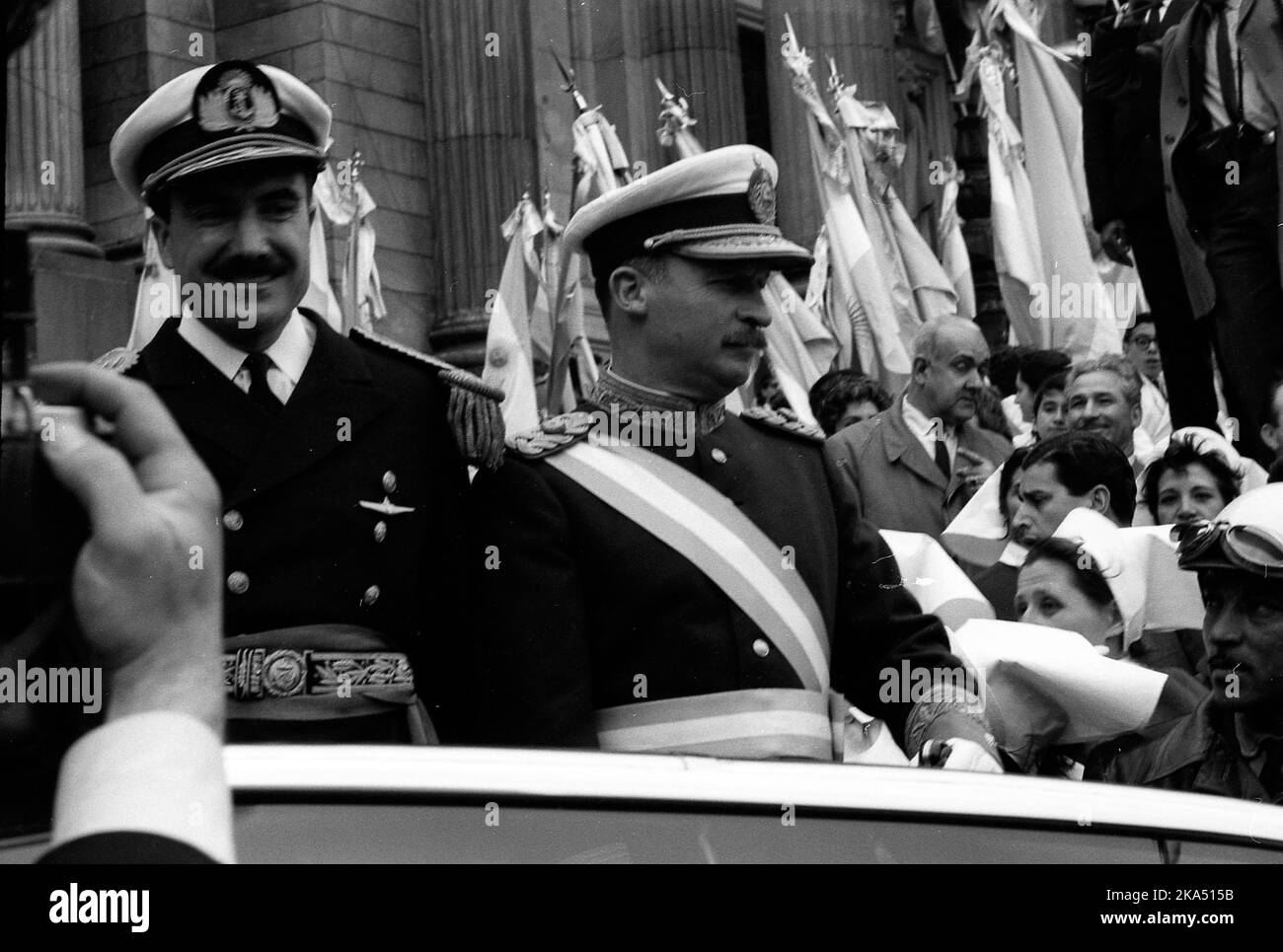 Eladio Vázquez (left), Argentine Commander in Chief of the Navy and Juan Carlos Onganía (right), Commander in Chief of the Army, October 12th, 1963 Stock Photo