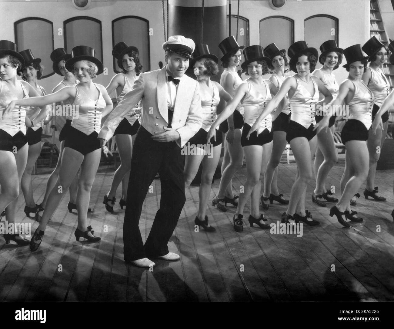 Jackie Oakie with Rows of Chorus Girls, onset of the Film, "Let's Go