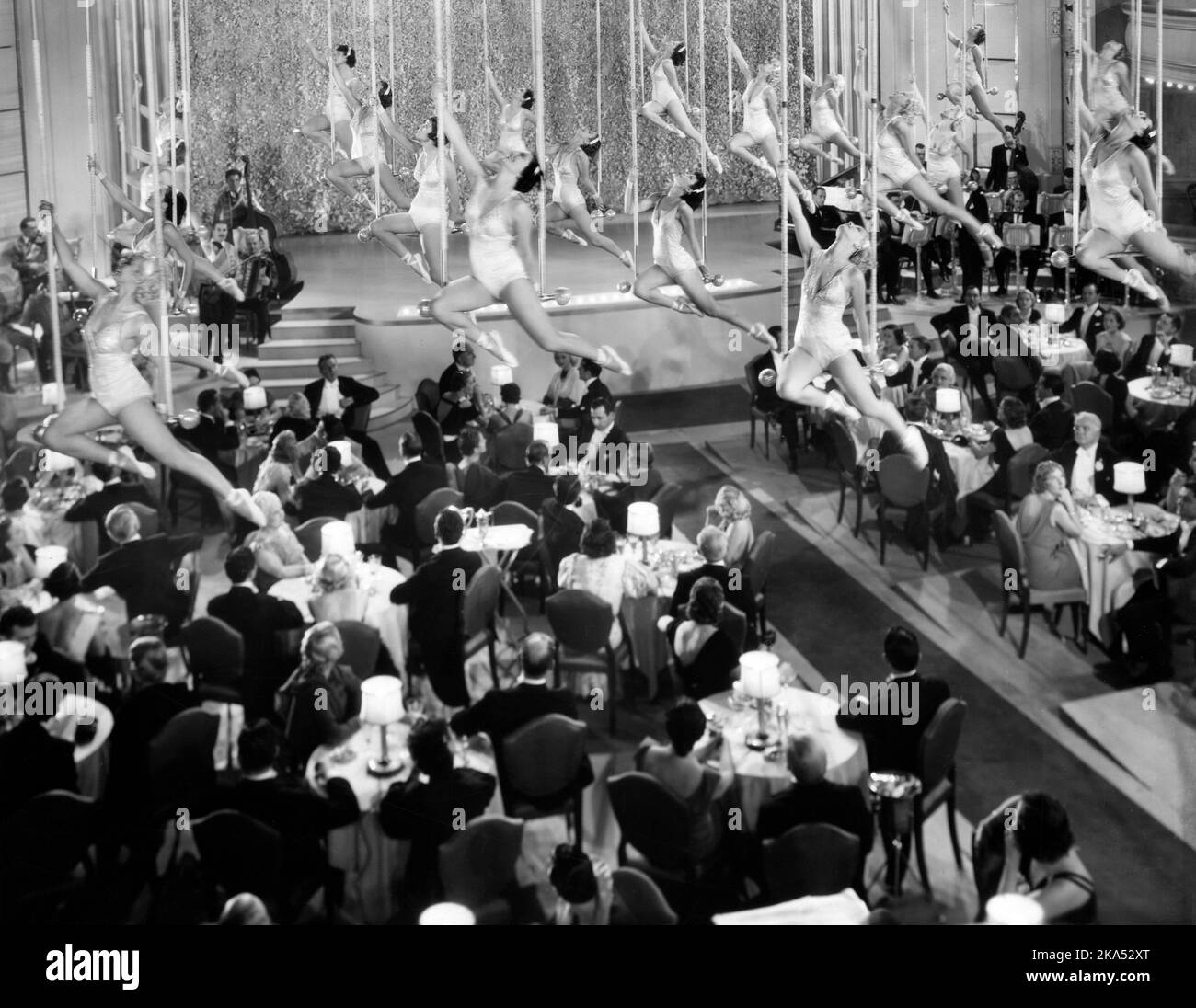 Female Trapeze Artists, Large Stage Production, on-set of the Film, 'King of Burlesque', Fox Film Corp., 1936 Stock Photo