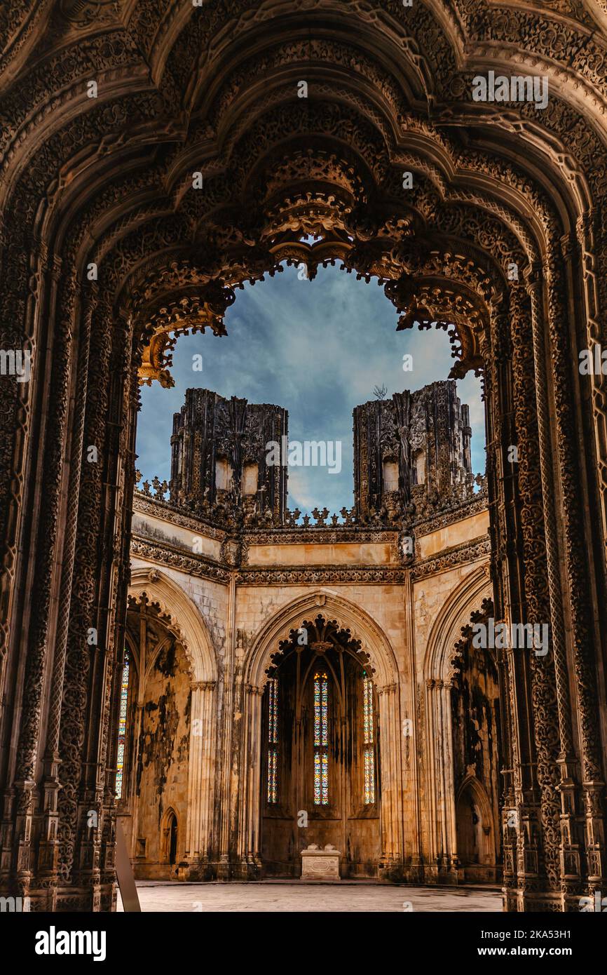 Batalha,Portugal-October 18,2022. Unfinished Chapels of Monastery of Batalha,Mosteiro da Batalha,Dominican convent on UNESCO list of World Heritage Stock Photo