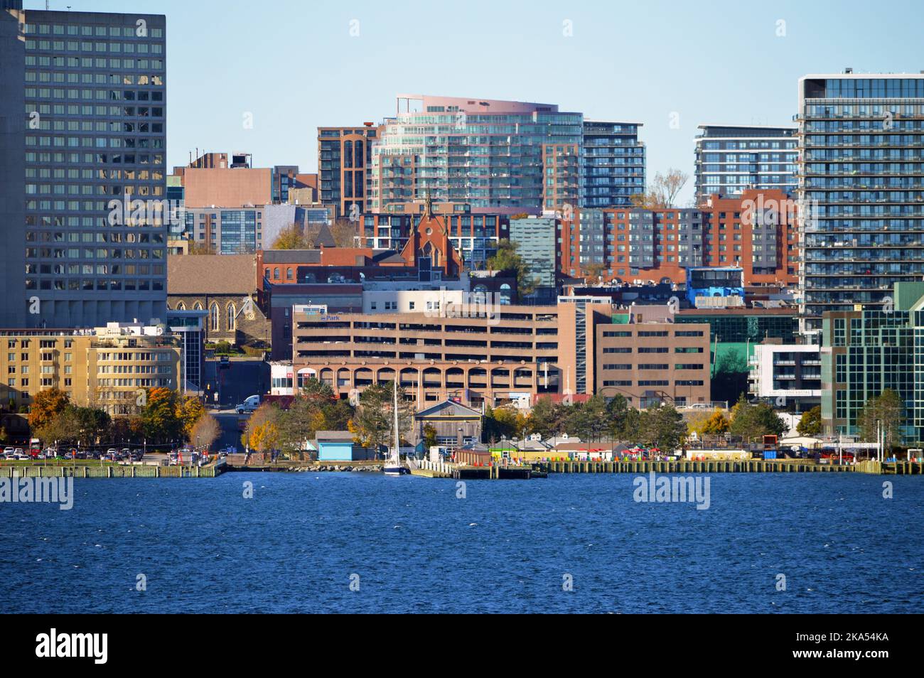 View toward the vacant Ralston Building site and MetroPark parking garage in downtown Halifax, Nova Scotia, October 2022 Stock Photo