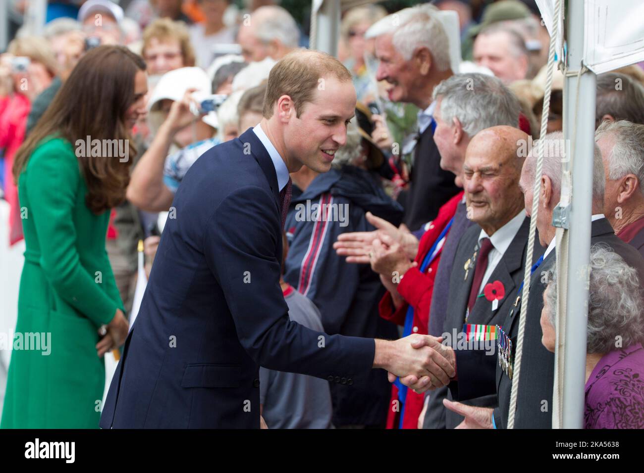 The Duke and Duchess of Cambridge meet members of the public after placing two roses on the War Memorial, Cambridge, New Zealand, Saturday, April 12, Stock Photo