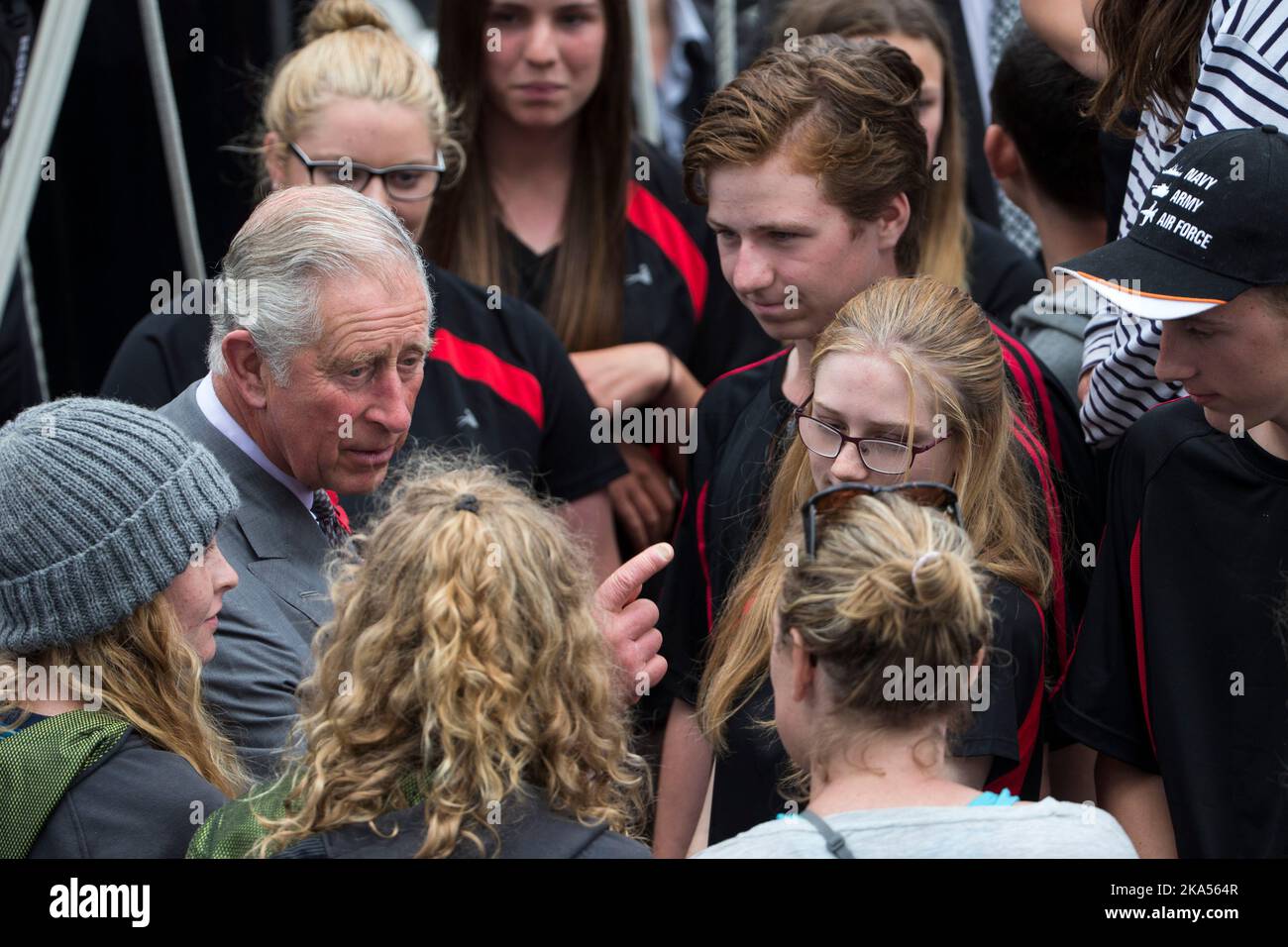 The Prince of Wales visits the New Zealand Youth Training Vessel, Spirit of New Zealand, Princes Wharf, New Zealand, on  Tuesday, November 10, 2015. Stock Photo