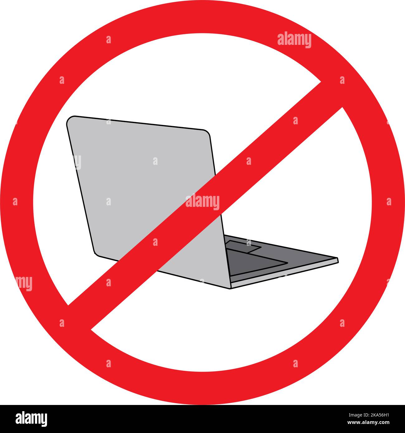 Abstract Isometric Laptop in shades of gray under a red prohibitory sign. Sticker. Icon. Suitable for banner, label, wallpaper, poster, postcard. Copyspase. Isolate. Vector. EPS Stock Vector