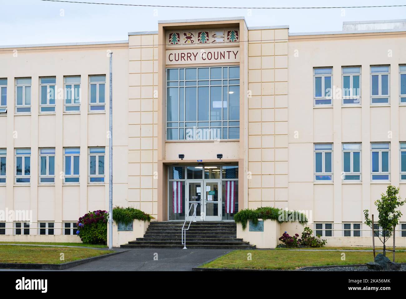 Gold Beach, OR, USA - September 18, 2022; Entrance and facade of Curry County Circuit Court in Gold Beach Oregon Stock Photo