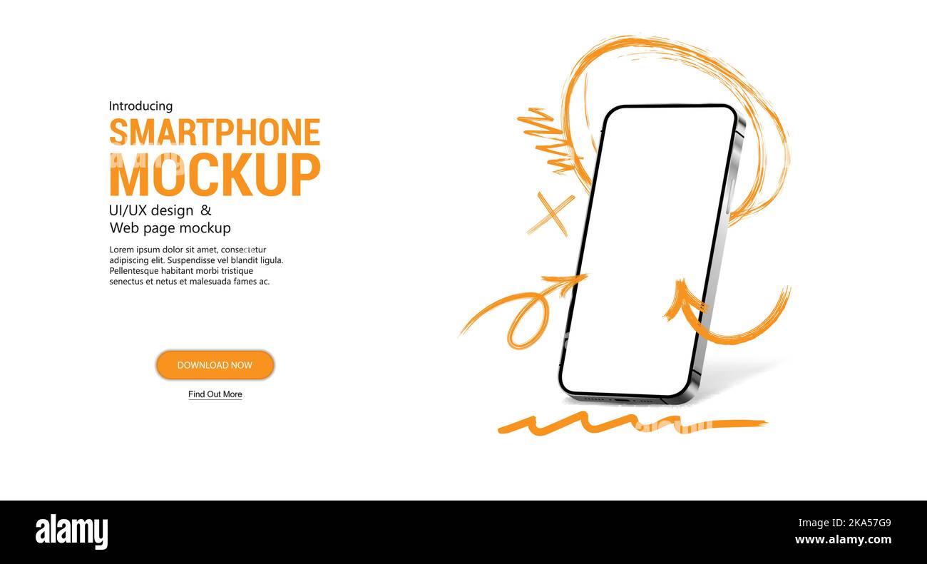 Doodle Smartphone with blank screen in perspective. Mobile Phone Mockup Stock Vector